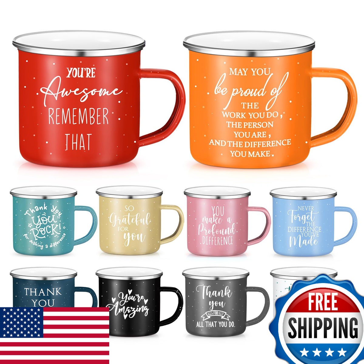 Norme 10 Pc Thank You Mugs Bulk 12 oz Enamel Coffee Cups Employee  Appreciation G