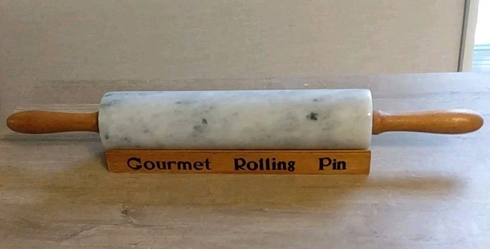 18 Inch Marble - Granite Rolling Pin With Wood Handles & Light Oak Wood Cradle