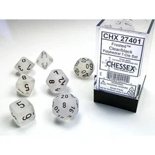 Chessex - Frosted  Clear/Black Polyhedral 7-Dice Set New 27401