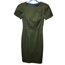 J. Crew Olive Green Puff Sleeve Sheath Lined Dress Career Workwear Size 000