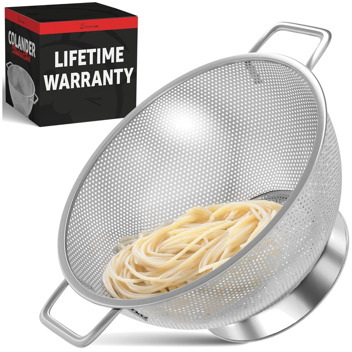 Durable Pasta Strainer with Handle - Dishwasher Safe