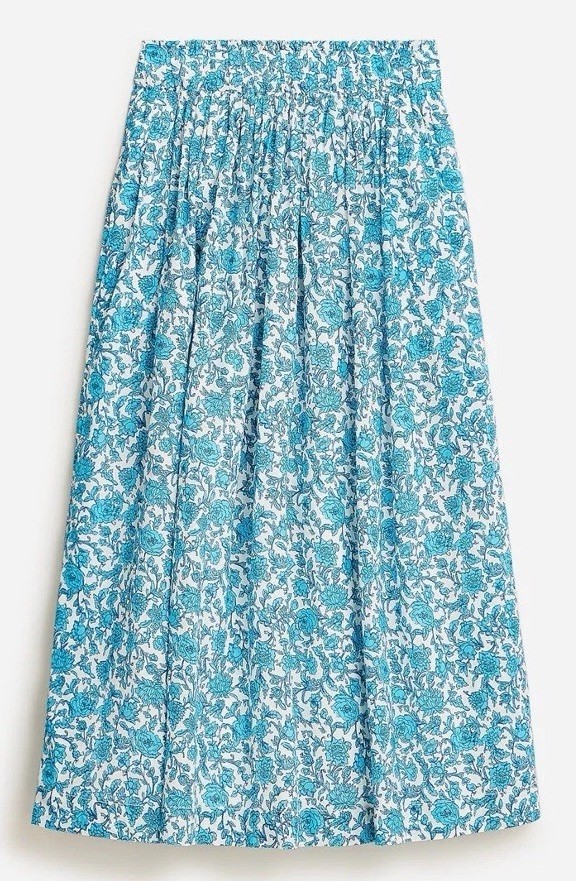J. Crew Smocked-waist cotton voile midi skirt in blue blooms block print size M