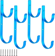 Pool Pole Hanger,4 Pcs Blue Aluminum Pool Hooks for Poles,Rakes,Skimmers,Nets, V