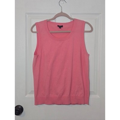 Talbots Coral Pink Pima Cotton Sleeveless Sweater Tank Ribbed Trim Women s Large