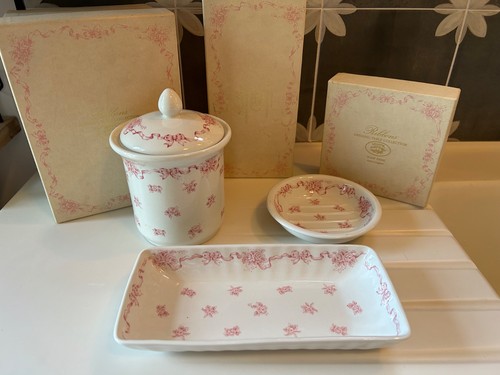 LAURA ASHLEY RIBBONS Vanity Dressing Set of 3 VINTAGE 1990 ENGLAND Pink/White