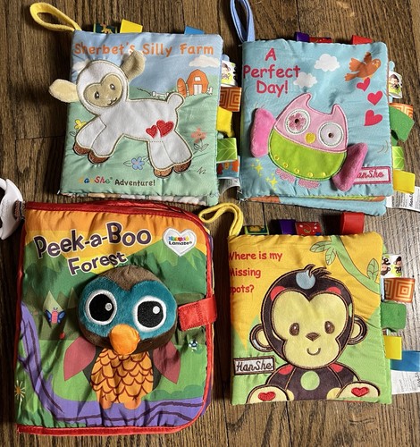 Baby Cloth Books Soft Lamaze Hanshe  Animals Interactive Touch and Feel Lot of 4