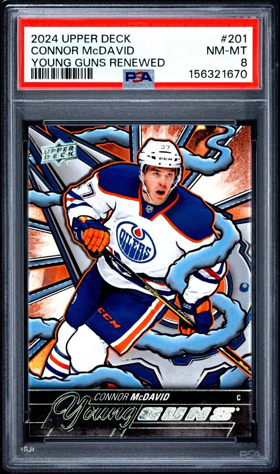 2024-25 Upper Deck Series 2 - Young Guns Renewed Connor McDavid #201 PSA 8 view 1