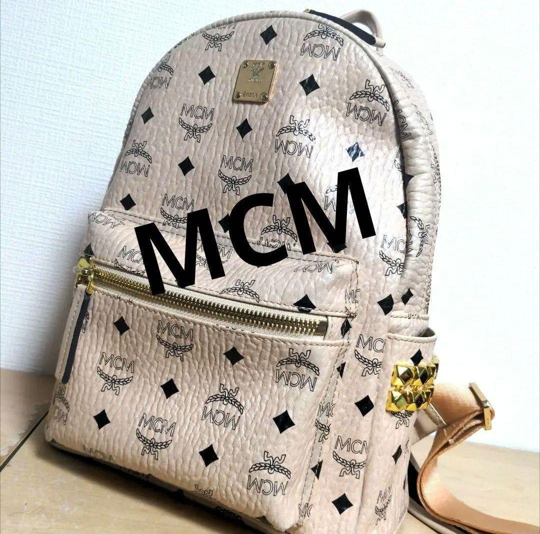 MCM backpack beige studs all-over pattern - image 1