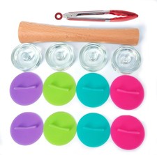 Mason Jar Fermentation Kit, Sauerkraut pounder + 4 Glass weight and 8 Ferment...