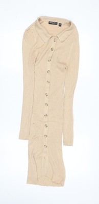 Brave Soul Shirtkleid Damen beige Rippstrick Kragen Größe S