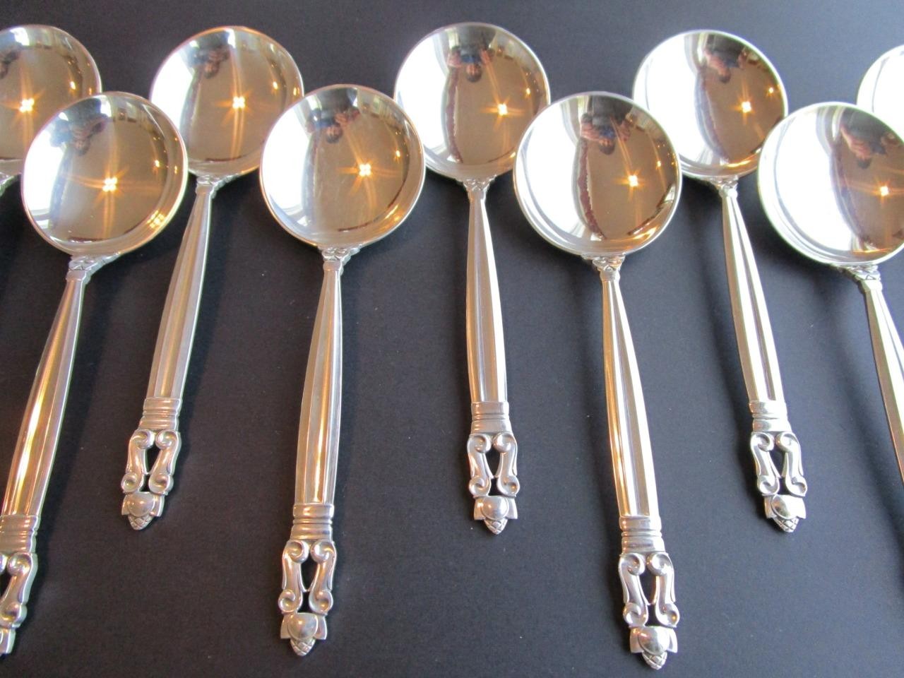 PRICE PER 1* GEORG JENSEN ACORN STERLING FLATWARE CREAM SOUP SPOON-6 3/8"-MINT*