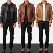 Mens Coffmen A2 Real Leather Bomber Jacket Cl...