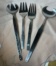 4 Pcs Vtg MCM  Serving forks Mixed Lot Japan Stainless Flatware 9" - 10.5"