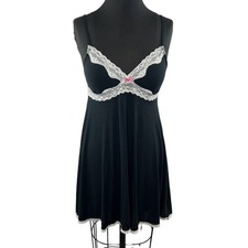 NWT Victoria  s Secret Black Babydoll Nightgown Lace Trim Sleep Dress NEW L