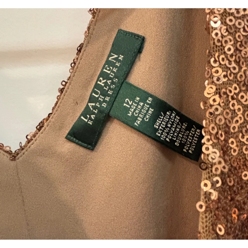 Vestido Ralph Lauren Lentejuelas Brillantes Manga Gorra Cóctel Fiesta Talla 12 Foto 2 de 4