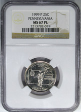 1999-P 25C NGC MS67PL PROOFLIKE PENNSYLVANIA ~ RARE POP 9/2!