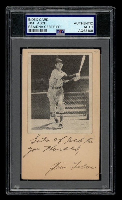 1938 Index Card: Jim Tabor Auto PSA AUTHENTIC AUTO