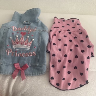 2 Piezas De Ropa Para Perritos Chaqueta De Mesclilla Y Camisa Talla S