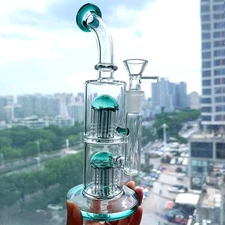 Double Arm Tree Perc Glass Water Pipe Dark Green Smoking Rig Hookah Bubbler 14mm