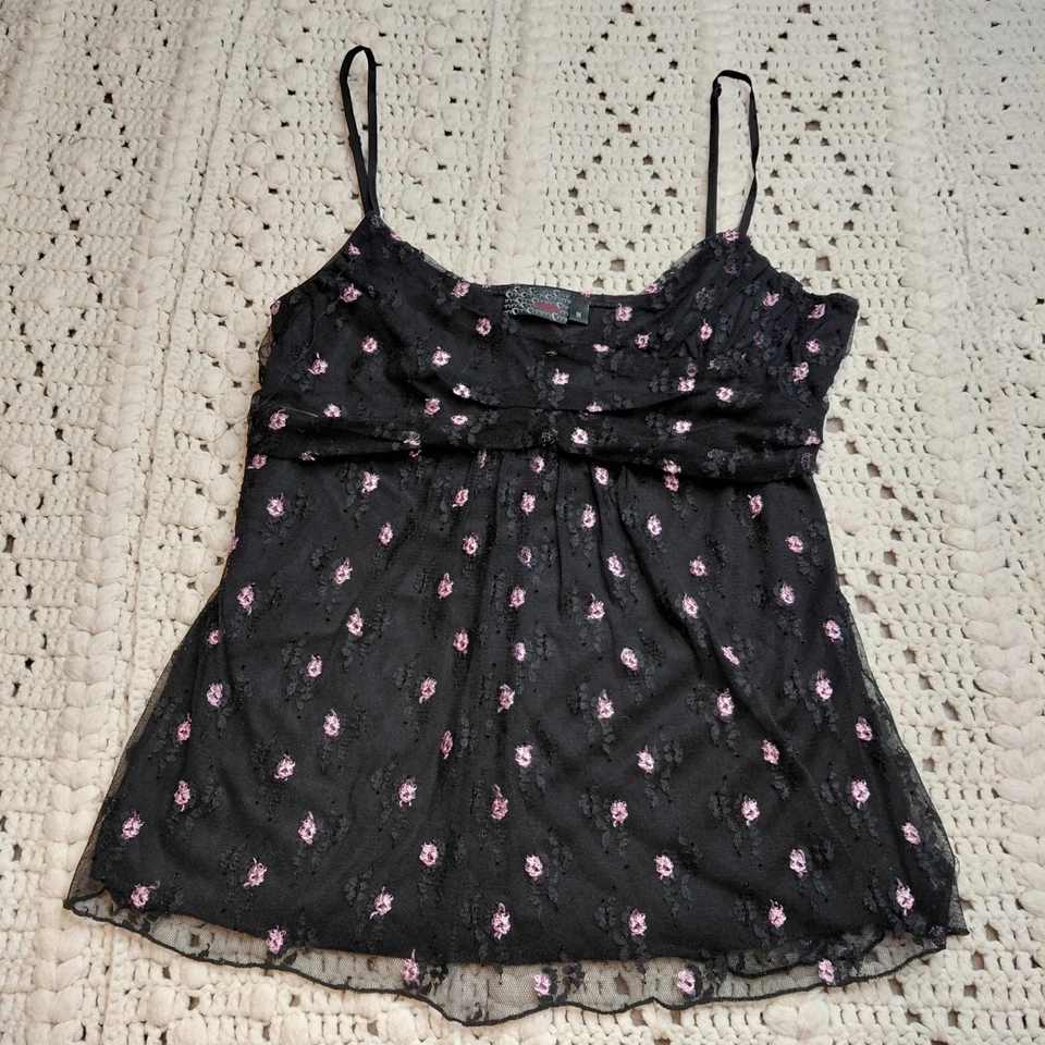 Романтическая кукла кружева Майка Y2K крокет прихоти черный женщин M цветочный фея - Изображение 2 из 4