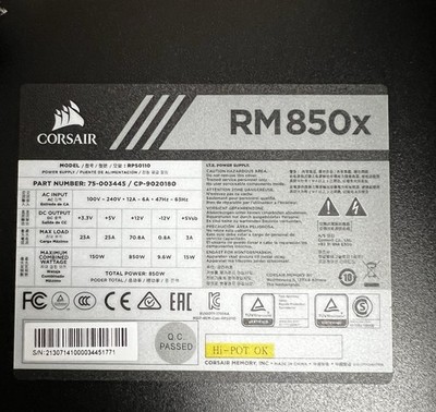 CORSAIR RM850x ATX 3.1 PCIe 5.1 Ready Fully Modular 850W Power Supply