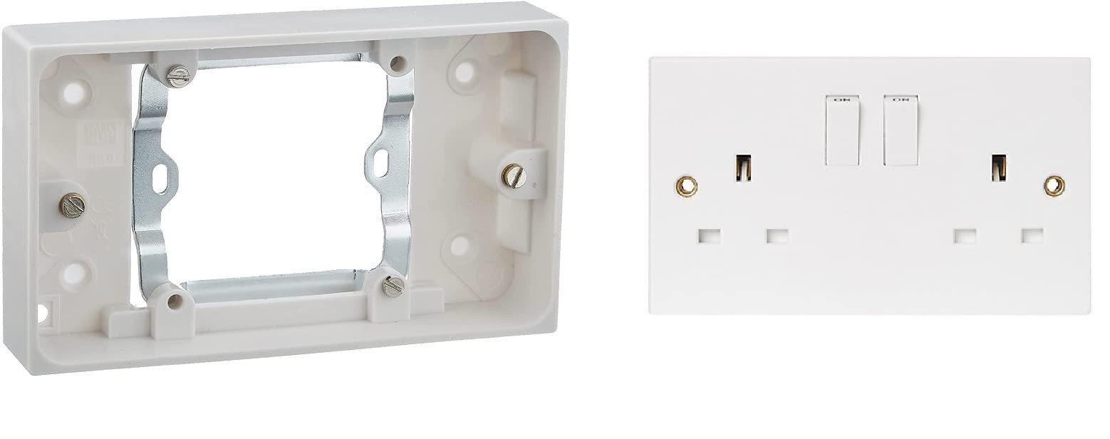 Single Socket to Double Converter (1 Gang 2 Gang) Complete Set White
