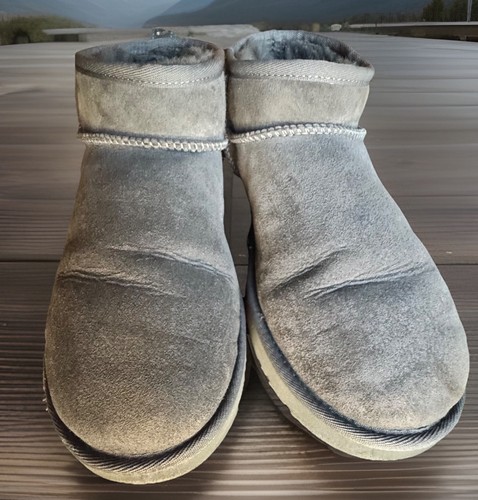 UGG Classic Mini Gray Suede Sheepskin Lined Ankle Boots Women’s Size Medium 10 - Picture 1 of 10
