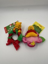 Disney Store Winnie the Pooh 2004 Plush Holiday Ornaments Set Christmas Wreath