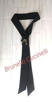 BRUNELLO CUCINELLI Monili Knoten Strick Perlen Halskette Schal schwarz 72 cm ...