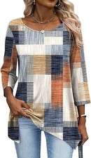 2026 3/4 Sleeve Womens Tunic Tops Loose Fit Blouse Dressy Casual Crew Neck Tee