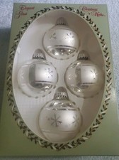 Christmas by Krebs Glass Tree Ornaments Silver Snowflake Made in USA Vtg