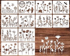 12 Pieces Wildflower Stencils for Painting Reusable Small 5.9 x 4.7 inches