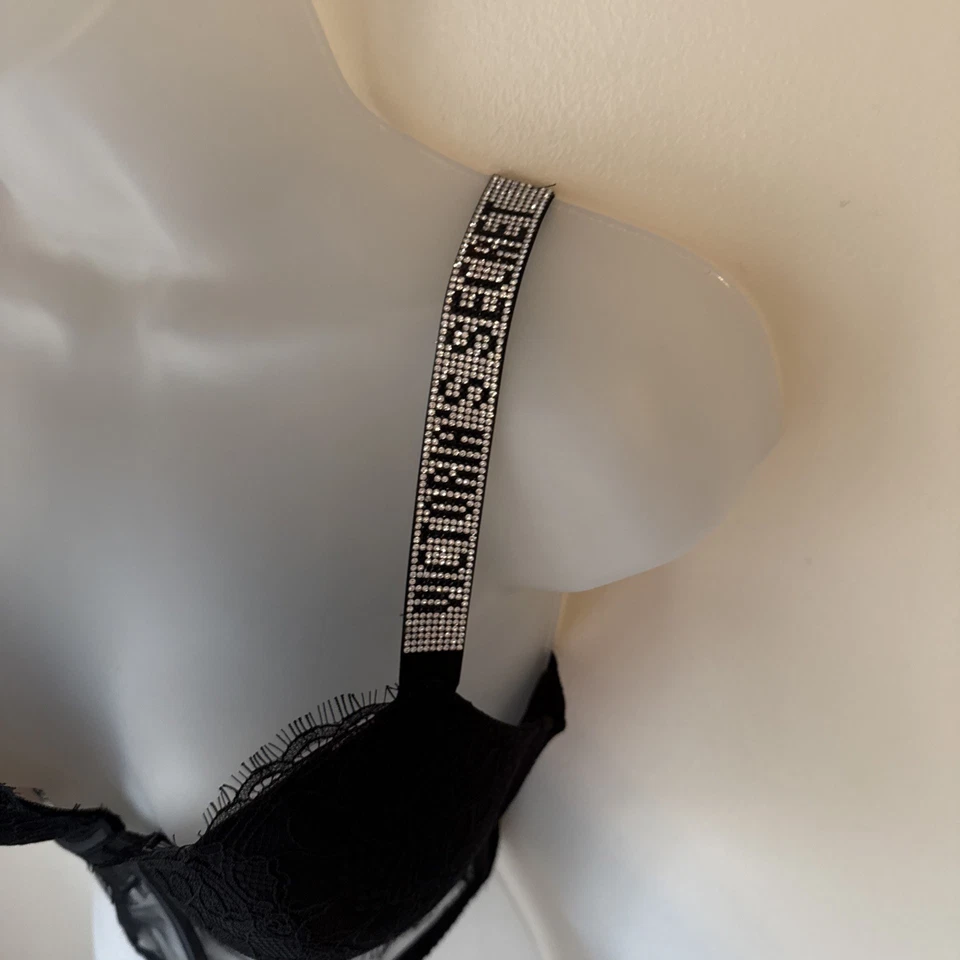 Victoria's Secret Very Sexy Black Bombshell Push Up Bra Bling Size 34C Lace - Image 4 of 4