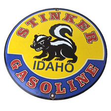 Vintage Stinker Gasoline Sign - Skunk Porcelain Service Station Gas Pump Sign