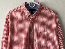 Tommy Hilfiger Men s Large 100 Cotton Button Down Red White Flag Logo Shirt