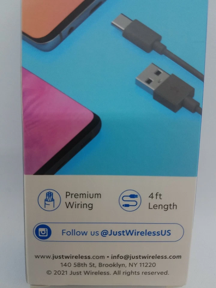 Just Wireless ~USB C Connector ~4 Ft Cable ~Works With Android ~Grey - Image 2 of 2