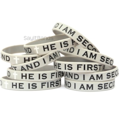 10 He Is First & I Am Second Wristbands Debossed Color Filled Silicone Bracelets