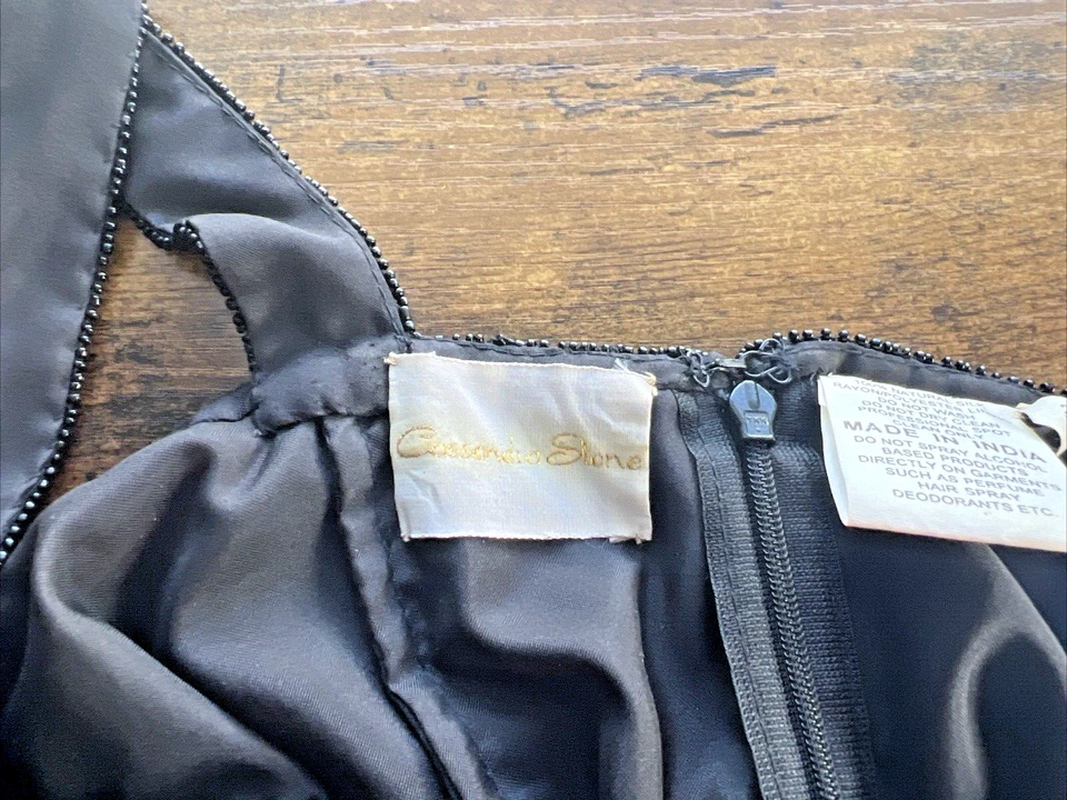 Vestido de Noche Cassandra Stone Completamente Cuentas Negro Azul Ombre Seda - Talla 2 Foto 4 de 4