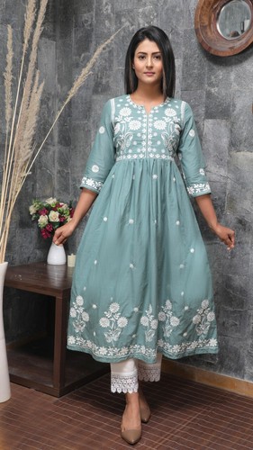Women Indian Kurta Palazzo Set Flared 