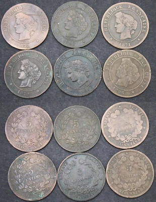 Lot de 6 monnaies en cuivre de 5 centimes Cérès (003) - Photo 1/4
