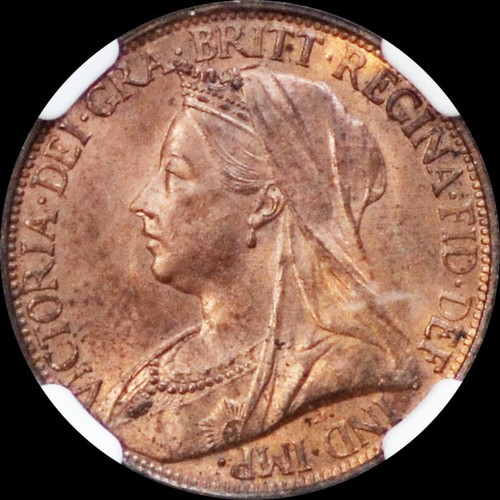 NGC MS64 1897 Great Britain Queen Victoria Farthing 1/4 Pence - Picture 3 of 4