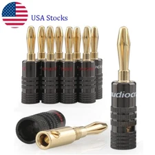Dual Screw Audio 24K Gold Plated 8x Speaker Wire 4mm Banana Plug Jack Connector