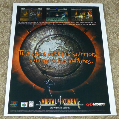 1998 Mortal Kombat 4, Vintage Print Ad/Poster, Sony Playstation, N64 Nintendo 64