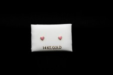 14K Yellow Gold Enamel Heart Baby Stud Earring, Screw back, pink 