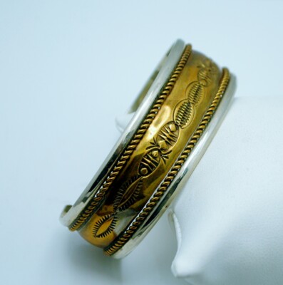 STERLINGSILBER VINTAGE DESIGN MANSCHETTE ARMBAND MIT GOLDFARBEN 6,25'' #FMO707