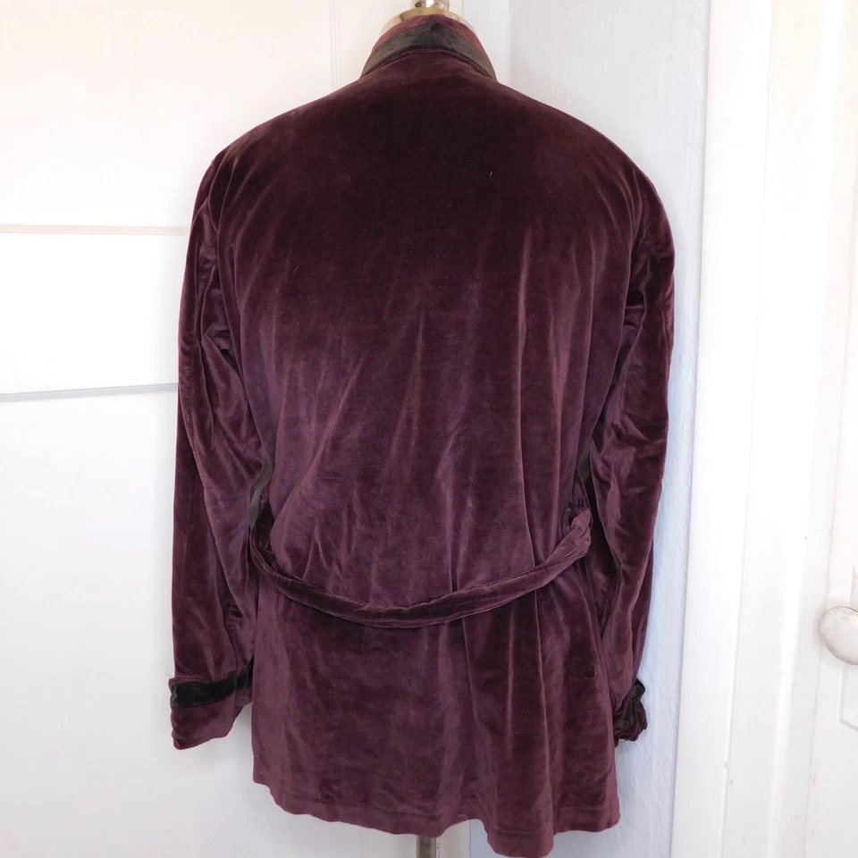 Vtg 1950 State O Maine Mens Burgundy Robe Velvet Smoking Jacket Belted Hefner - Image 3 of 4