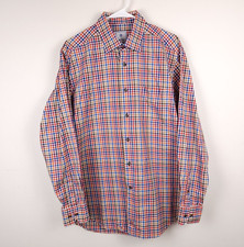 David Donahue Shirt Mens Large Orange Blue Red Plaid Button Down Cotton Colorful