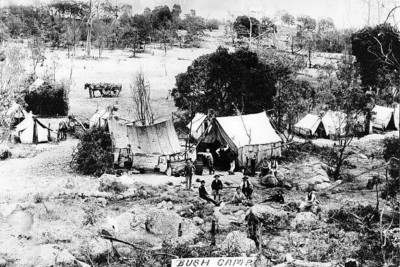 Kyneton District Victoria 1865 - Ein Goldminenlager. 4x6 Foto