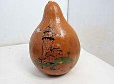 10" Tall Painted Lighthouse on Gourd 2002 Decorative Signed
