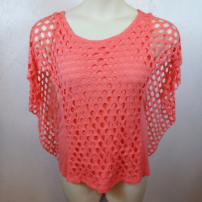 Charlie B Women's Coral Tank Top w/Attached Crochet Overlay-L/XL-Made In Italy